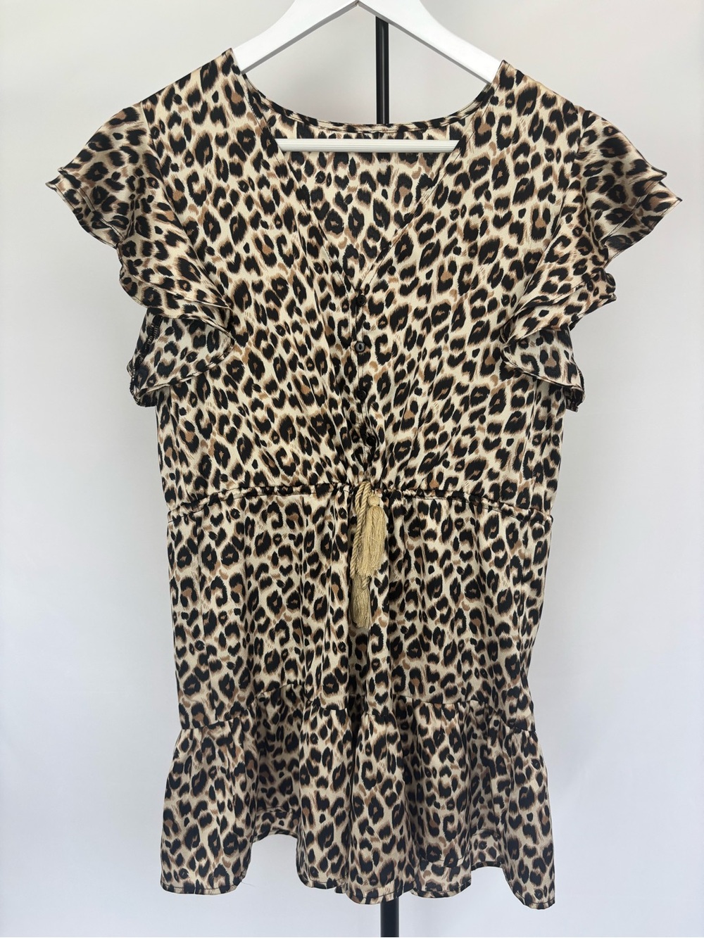 Cupshe Animal Print Drawstring Romper in Beige and Black